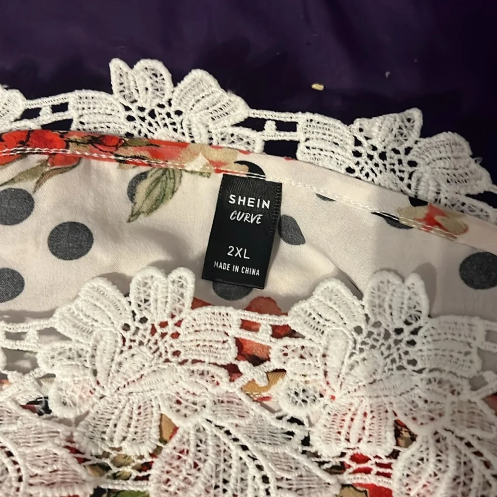 NWOT Cold Shoulder Sheer Sleeved Polka Dot Floral Top - Picture 11 of 11